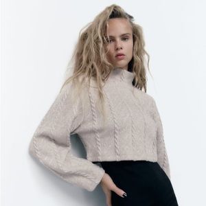 NWT Zara cable knit cropper sweatshirt